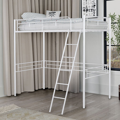 Myles Twin Loft Bed White, Silver & Black - Marjories Furniture (Las Vegas, NV)