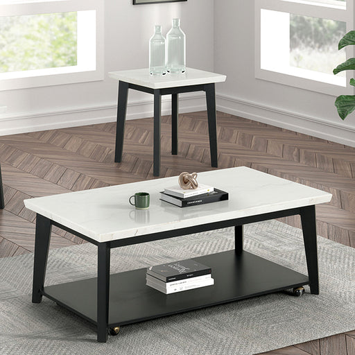 Thisted Rectangle Marble Coffee Table w/ Casters - Marjories Furniture (Las Vegas, NV)