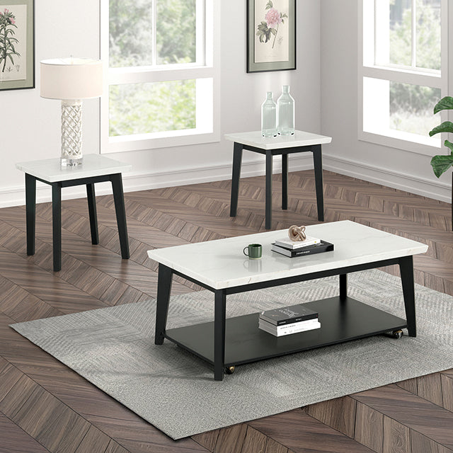 Thisted Rectangle Marble Coffee Table w/ Casters - Marjories Furniture (Las Vegas, NV)
