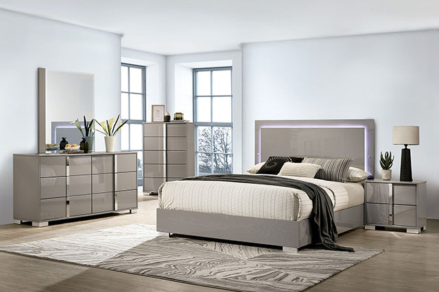 Sinistra Bed Beige, Black, White - Marjories Furniture (Las Vegas, NV)