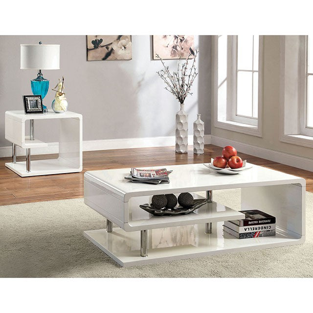 Ninove I White/Chrome End Table - Marjories Furniture (Las Vegas, NV)