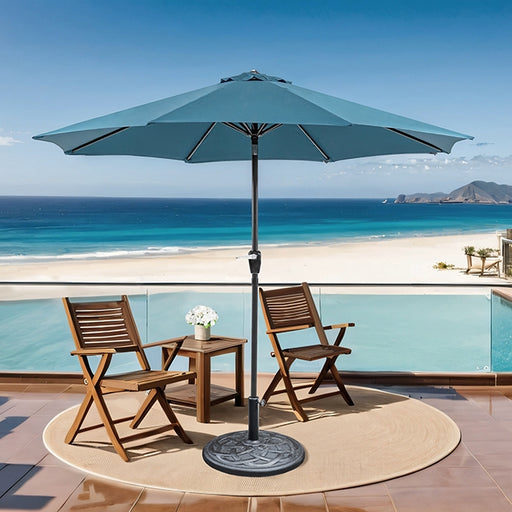 Soli 9' Outdoor Umbrella w/ Auto Tilt + 21" Round Base - Marjories Furniture (Las Vegas, NV)