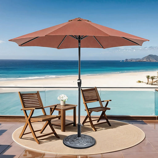 Soli 9' Outdoor Umbrella w/ Auto Tilt + 21" Round Base - Marjories Furniture (Las Vegas, NV)