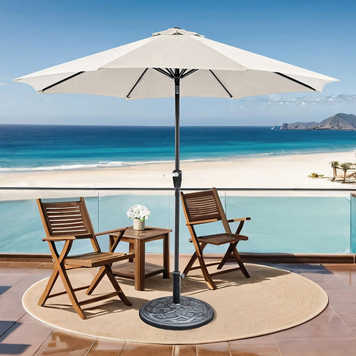 Soli 9' Outdoor Umbrella w/ Auto Tilt + 21" Round Base - Marjories Furniture (Las Vegas, NV)