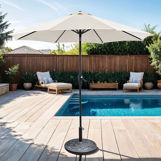Tano 9' Outdoor Umbrella + 21" Round Base - Marjories Furniture (Las Vegas, NV)