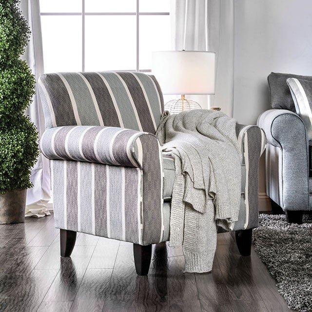 Misty Blue/Gray Stripe Chair - Marjories Furniture (Las Vegas, NV)