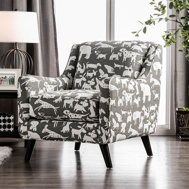 Patricia Ivory/Black Animal Pattern Chair - Marjories Furniture (Las Vegas, NV)